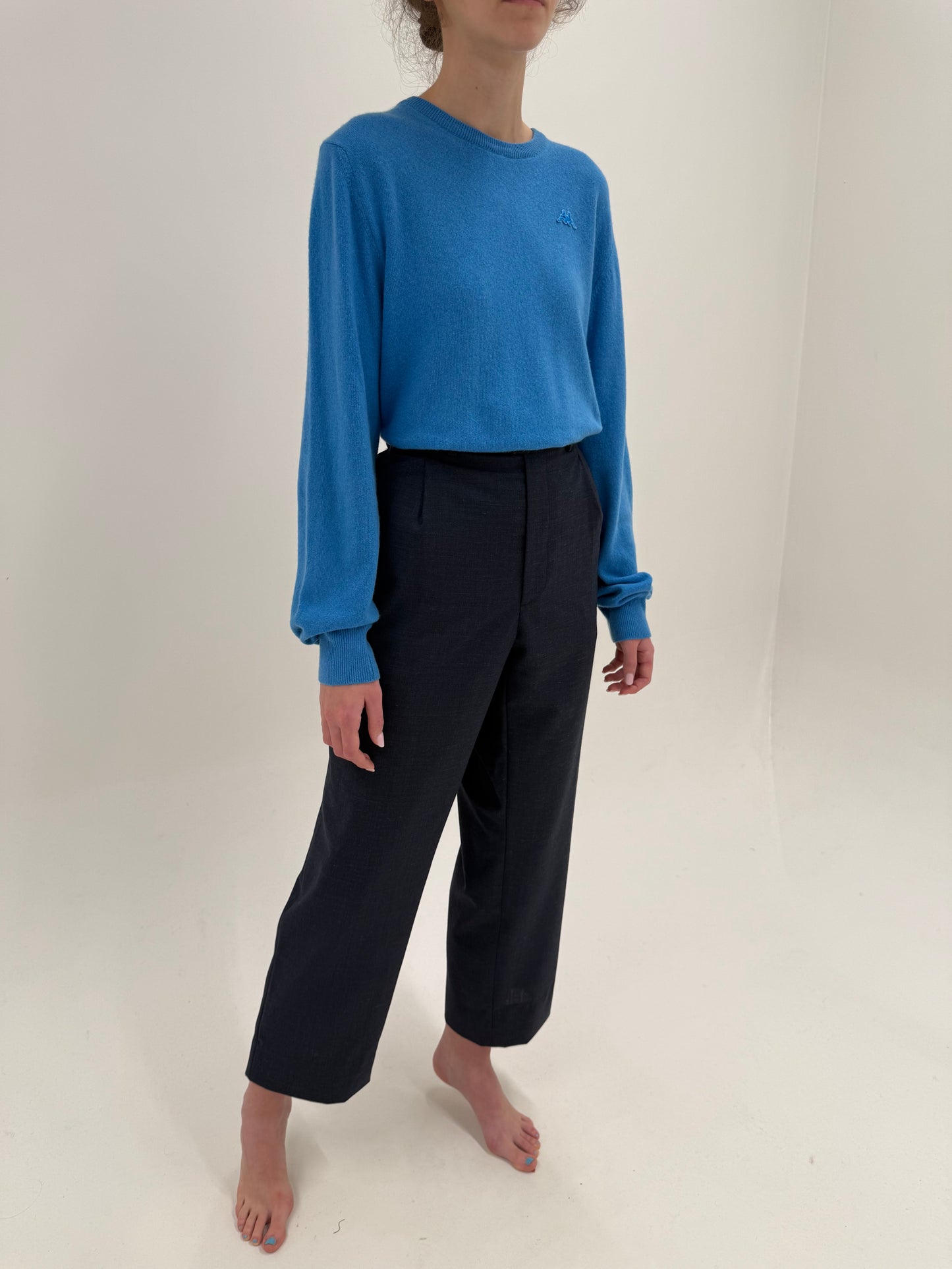 Pantaloni Navy din lana extrafina pura certificată italienești