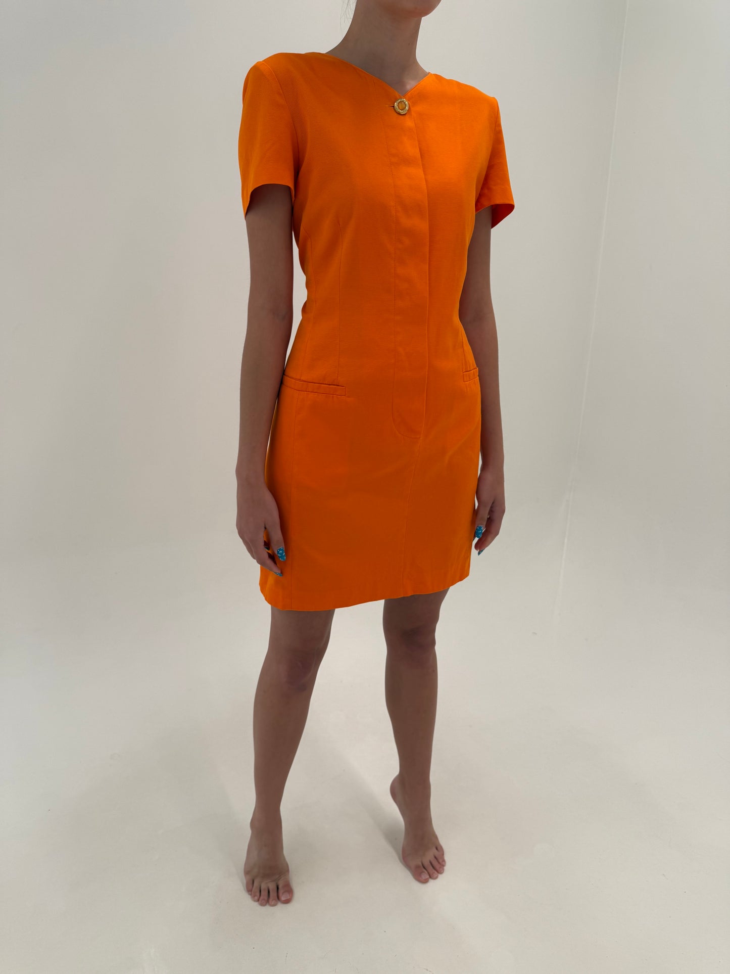 Rochie Max Mara din in excepțional în croi clasic electric orange