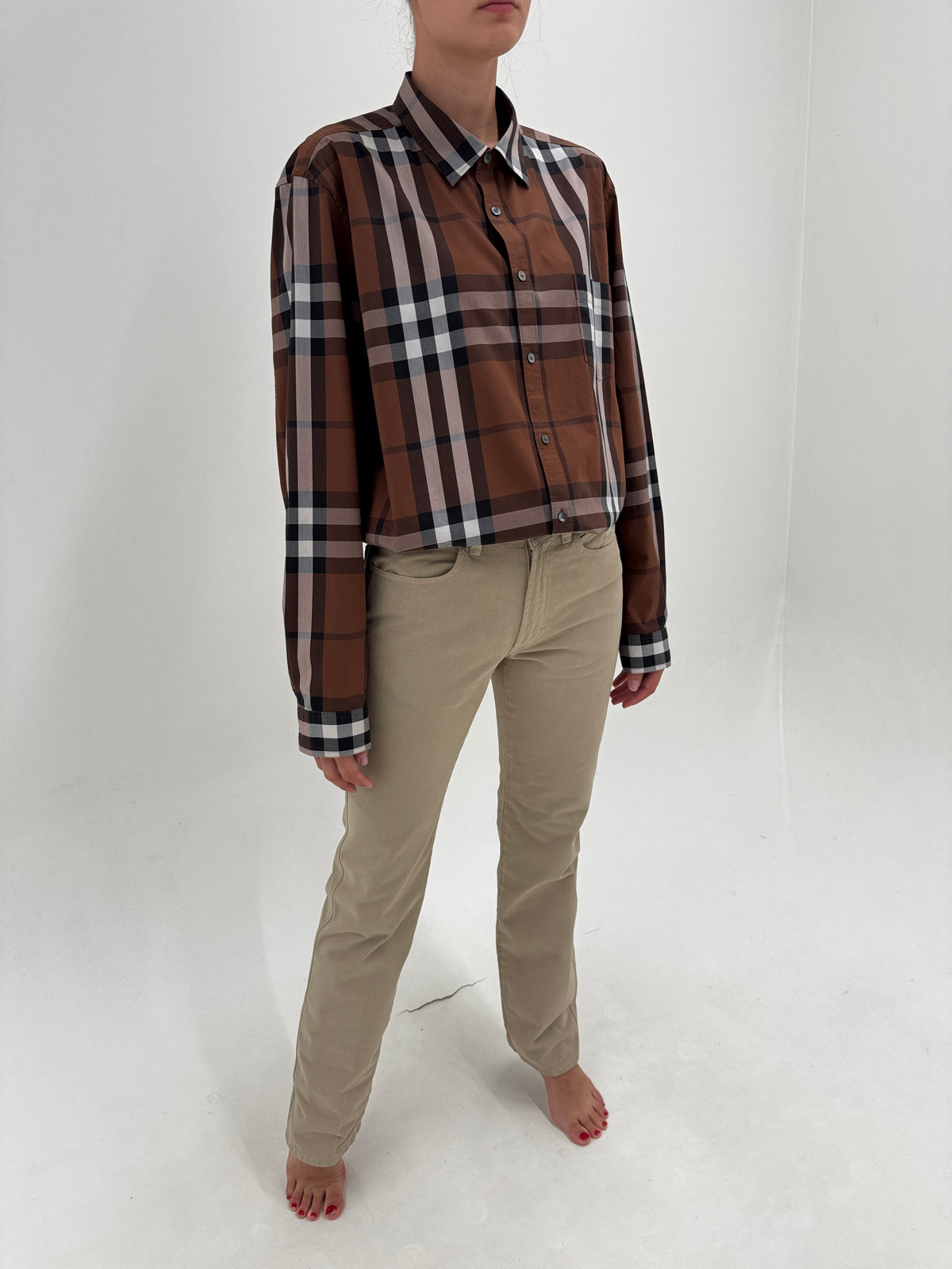 Pantaloni tall Burberry din bumbac gros camel