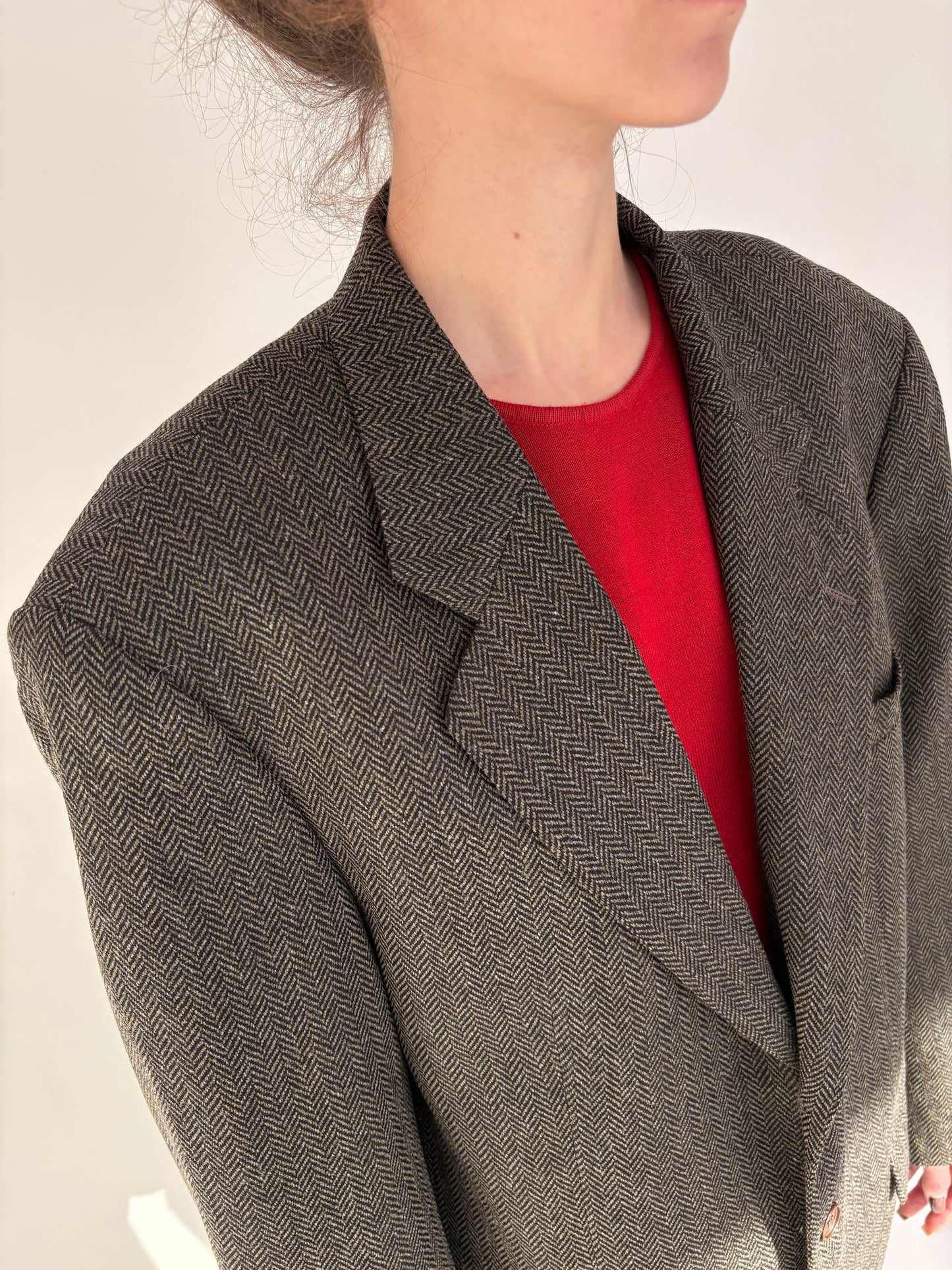 Sacou Italian din tweed chevron din cașmir și lana extrafina