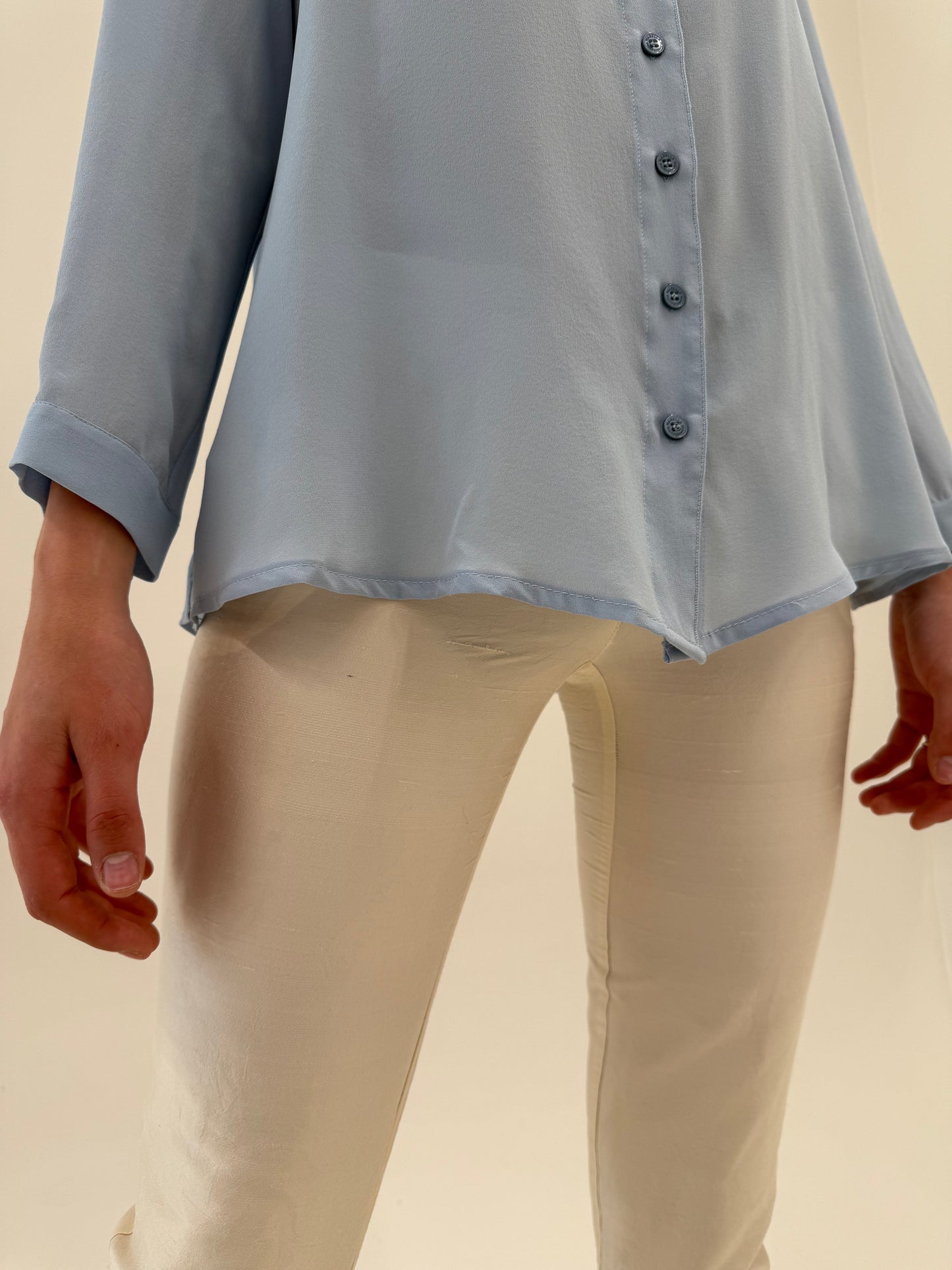 Pantaloni petite italienești din mătase naturală dupioni perlata butter white