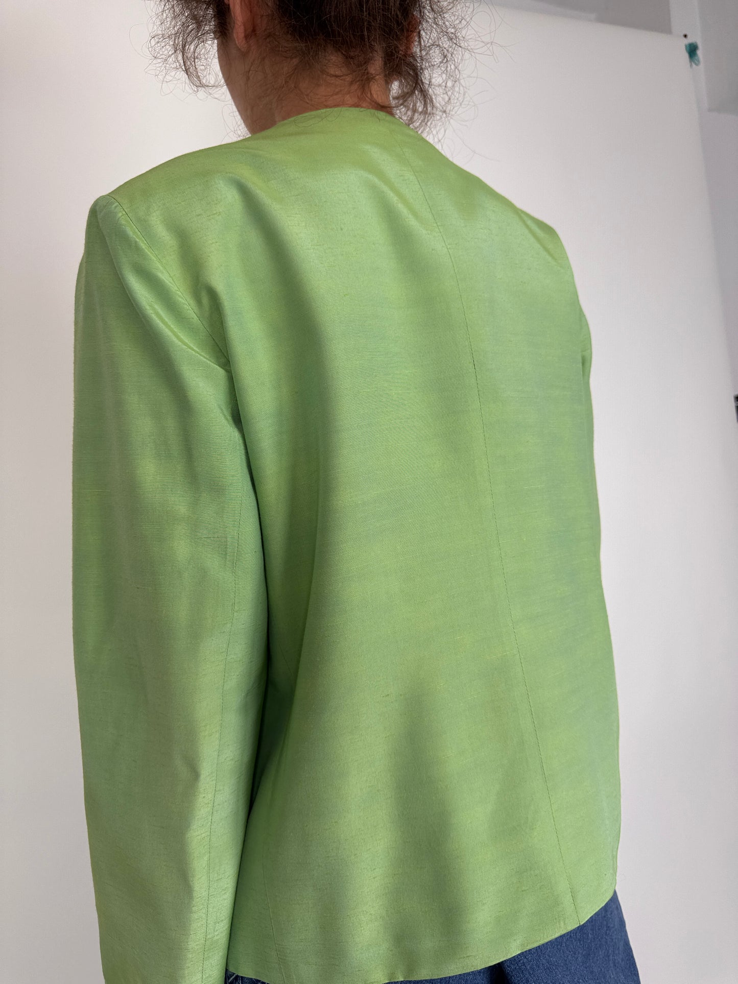 Sacou vintage verde crud din pânză extrafina în croi minimalist