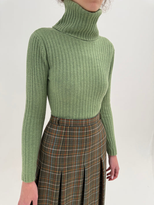 Maleta ribbed verde crud 80% lana extrafina plină multiply