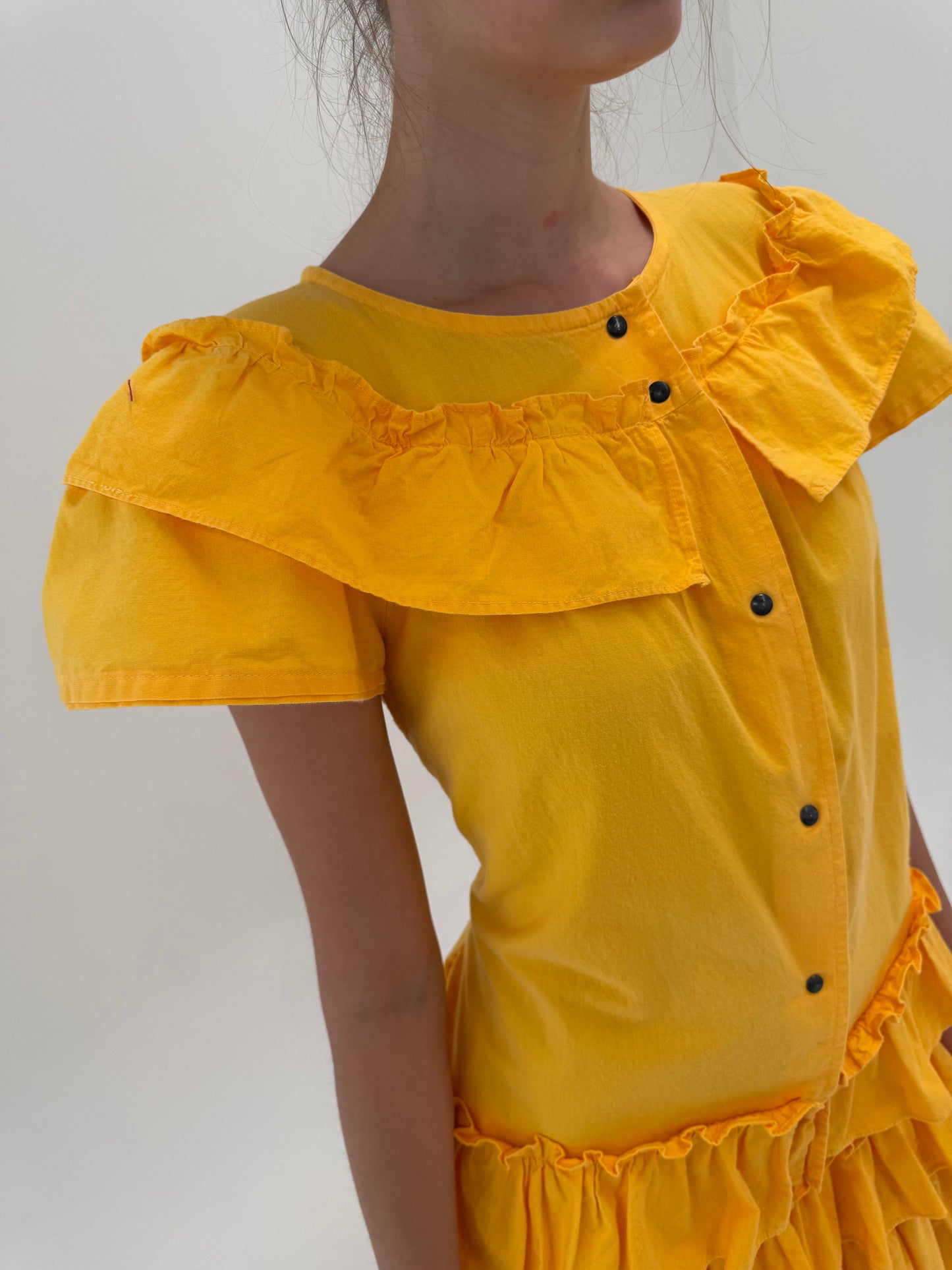 Rochie din canvas de bumbac saffron yellow de designer vintage italian