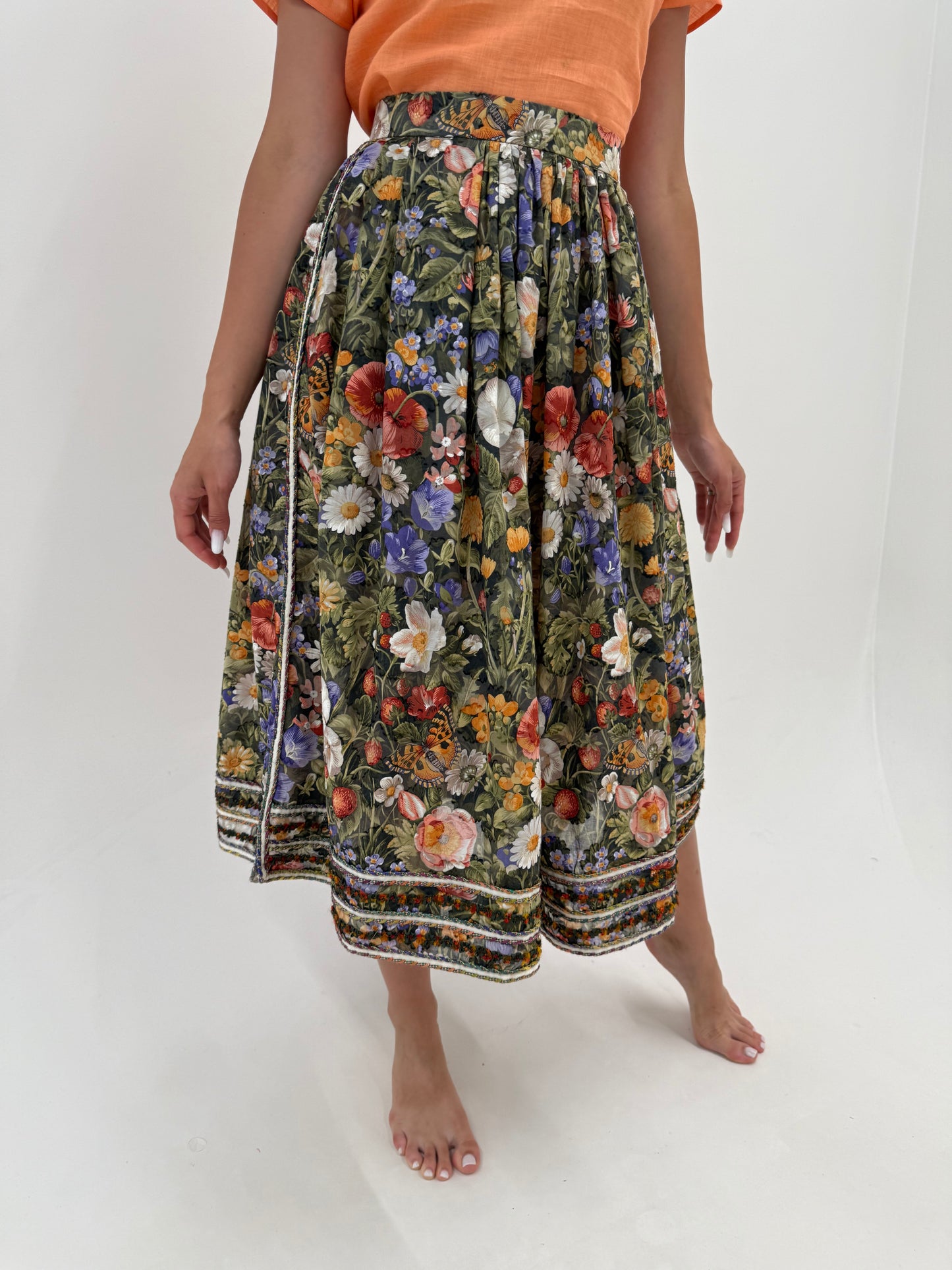 Fustă vintage maxi cu print superb din panza de bumbac premium