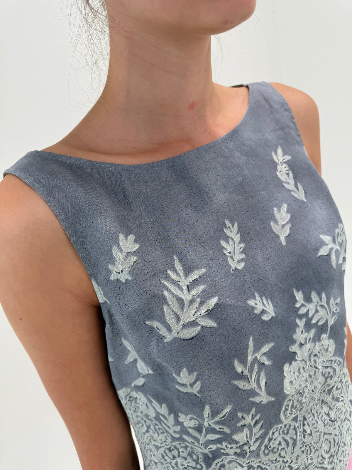 Top Marella by Max Mara dusty blue din in  cu print organic superb