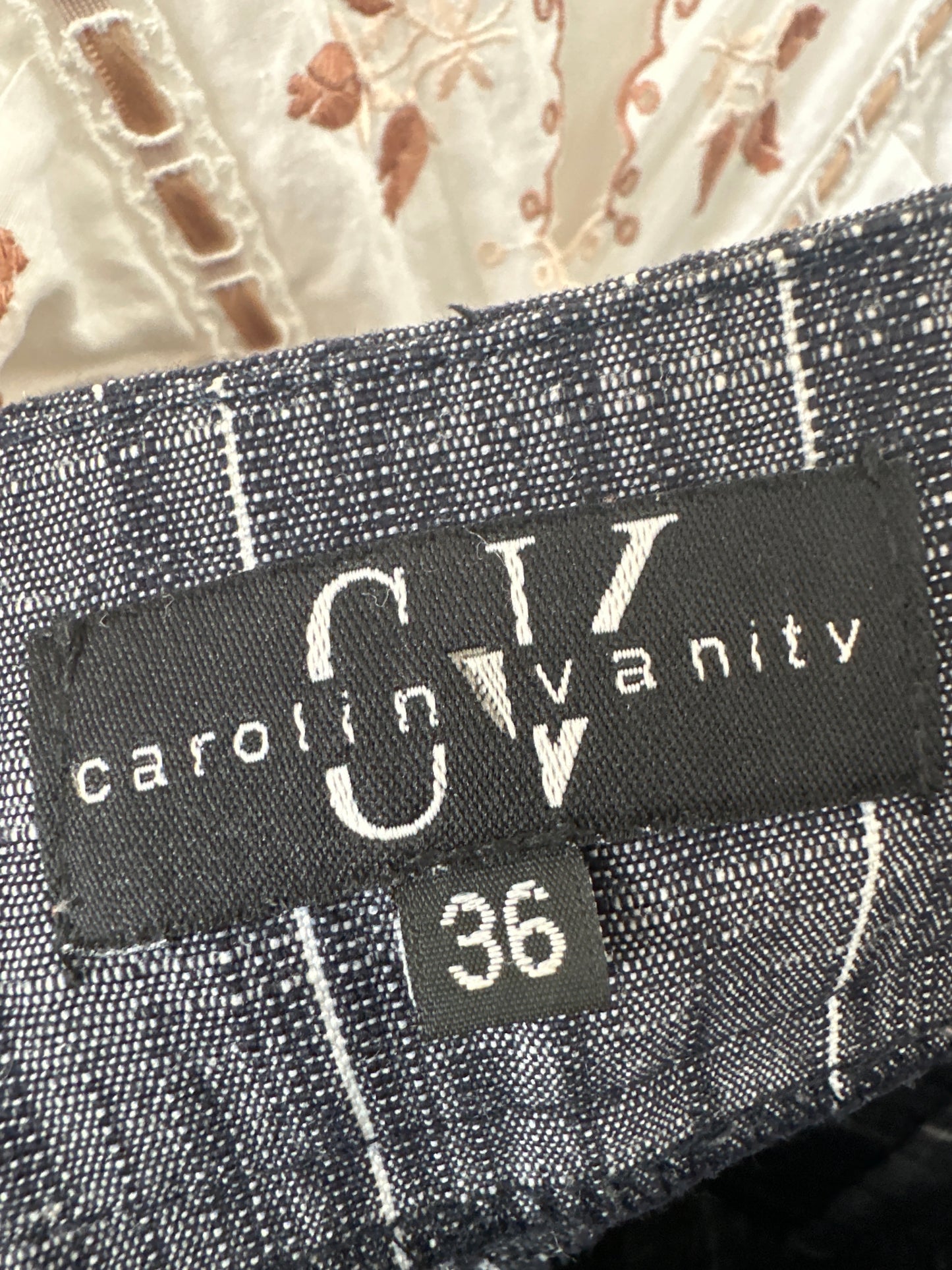 Pantaloni din pânză spre palazzo cu influențe Navy și dungi verticale