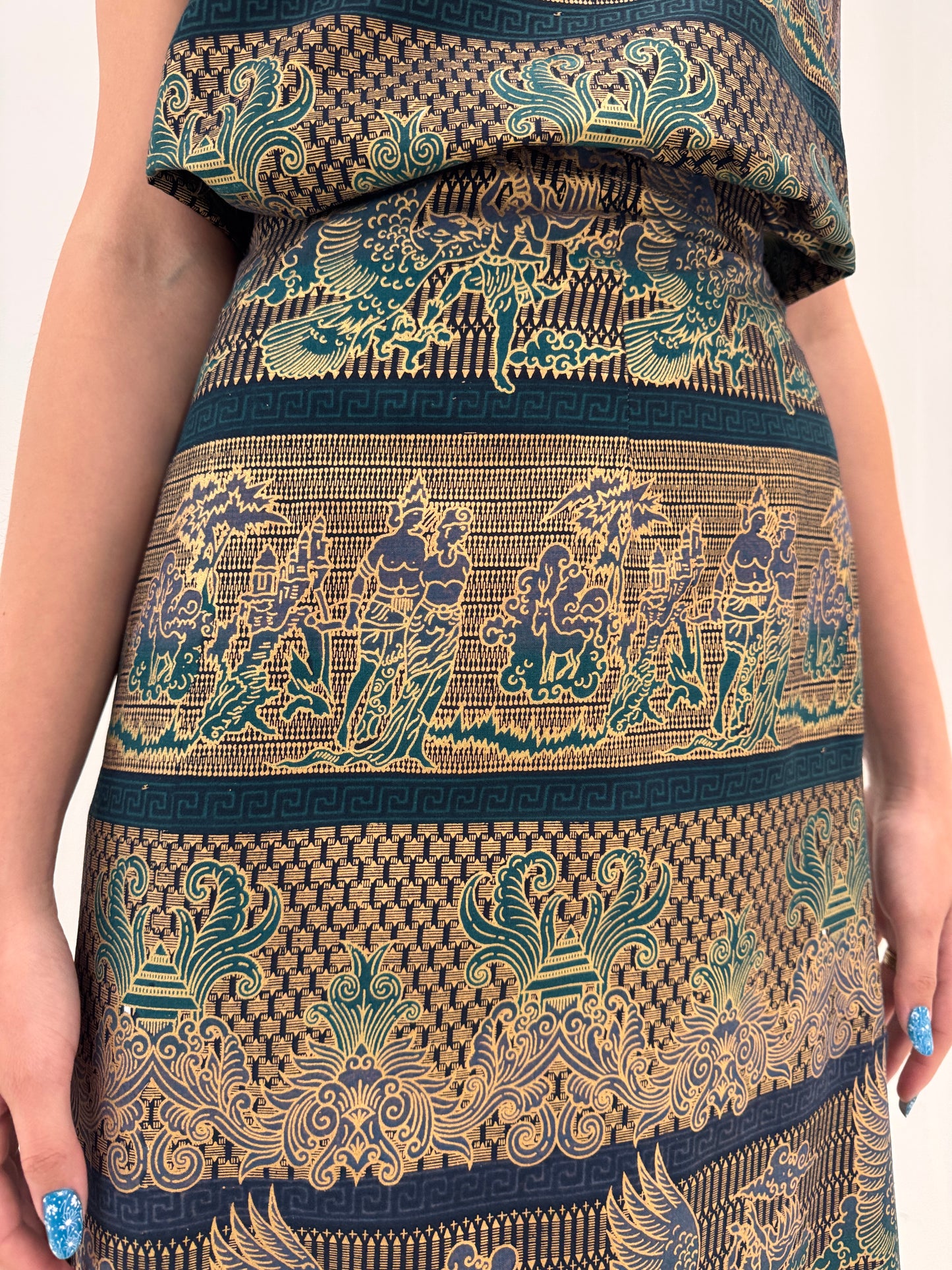 Set din canvas prețios de bumbac cu print muted gold și fustă petrecută