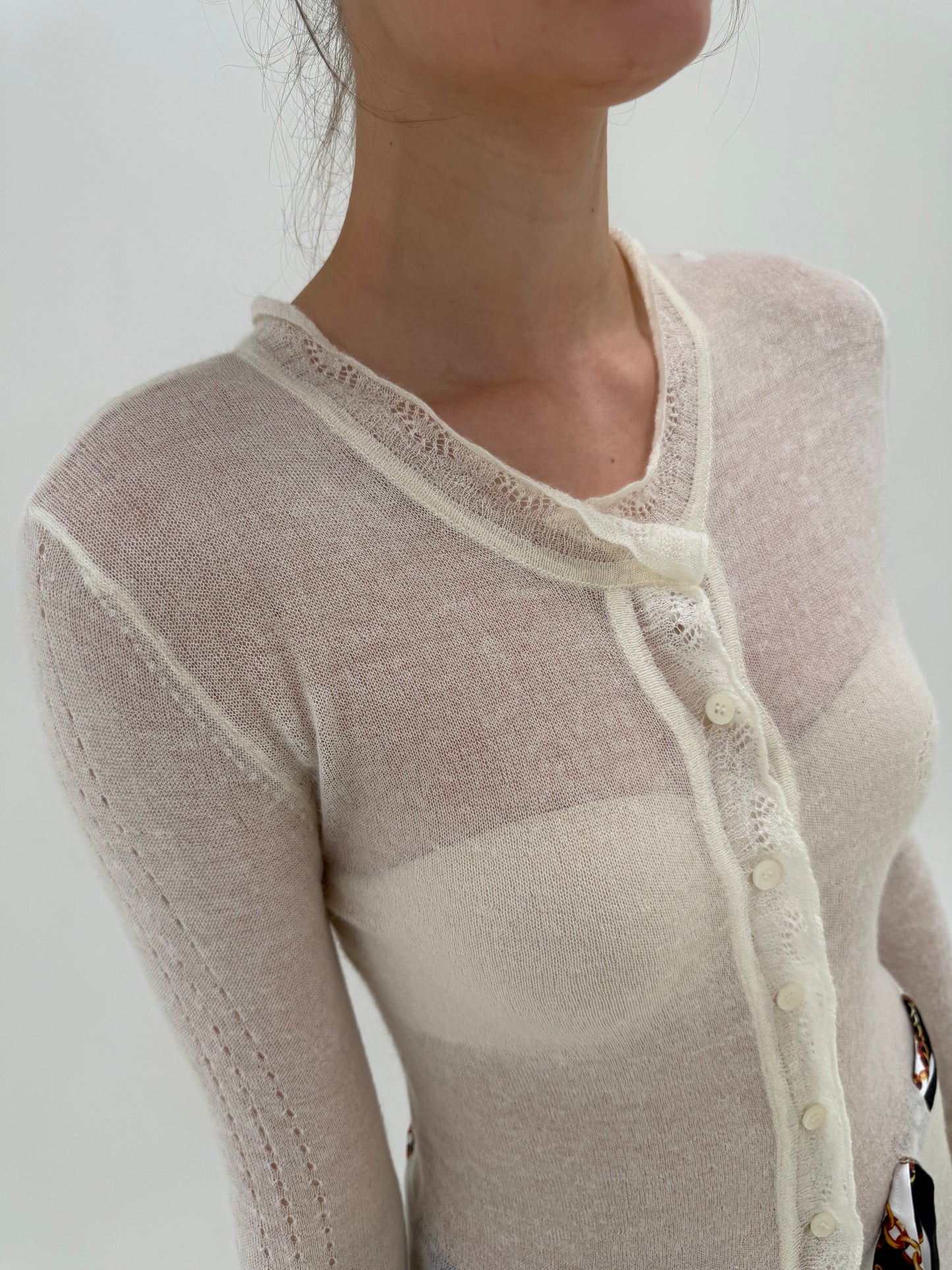 Cardigan Roberto Cavalli din ultra thin wool cu cordon tip eșarfă