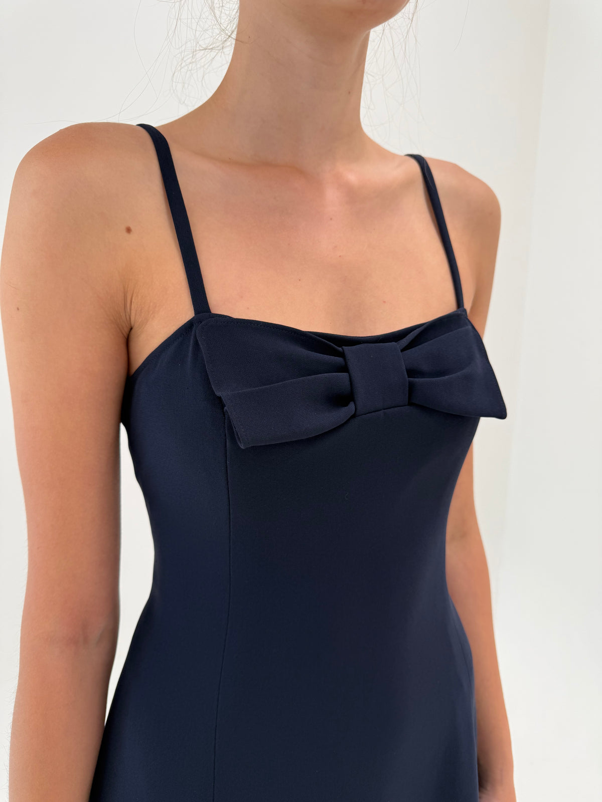 Rochie luxury Aspesi Navy blue de la zi la cocktail in model cambrat cu funda