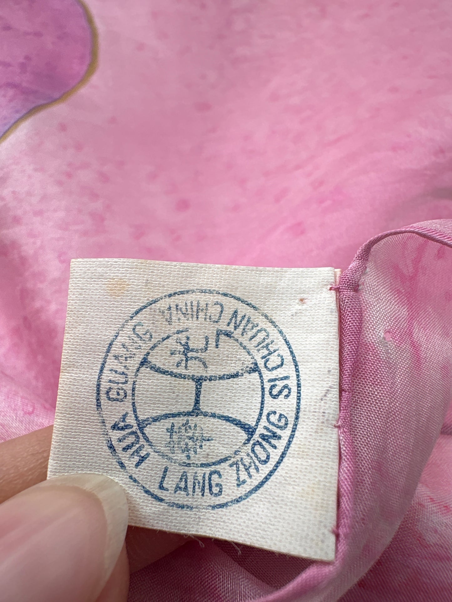 Eșarfă din mătase naturală lavandă cu print manual