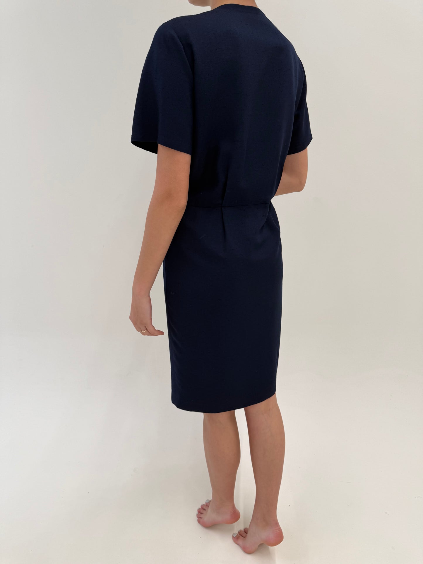 Rochie vintage Yves Saint Laurent în croi petrecut de colecție din pânză de in
