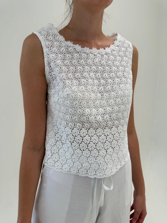 Top vintage integral din dantelă macrame excepțională în croi minimalist
