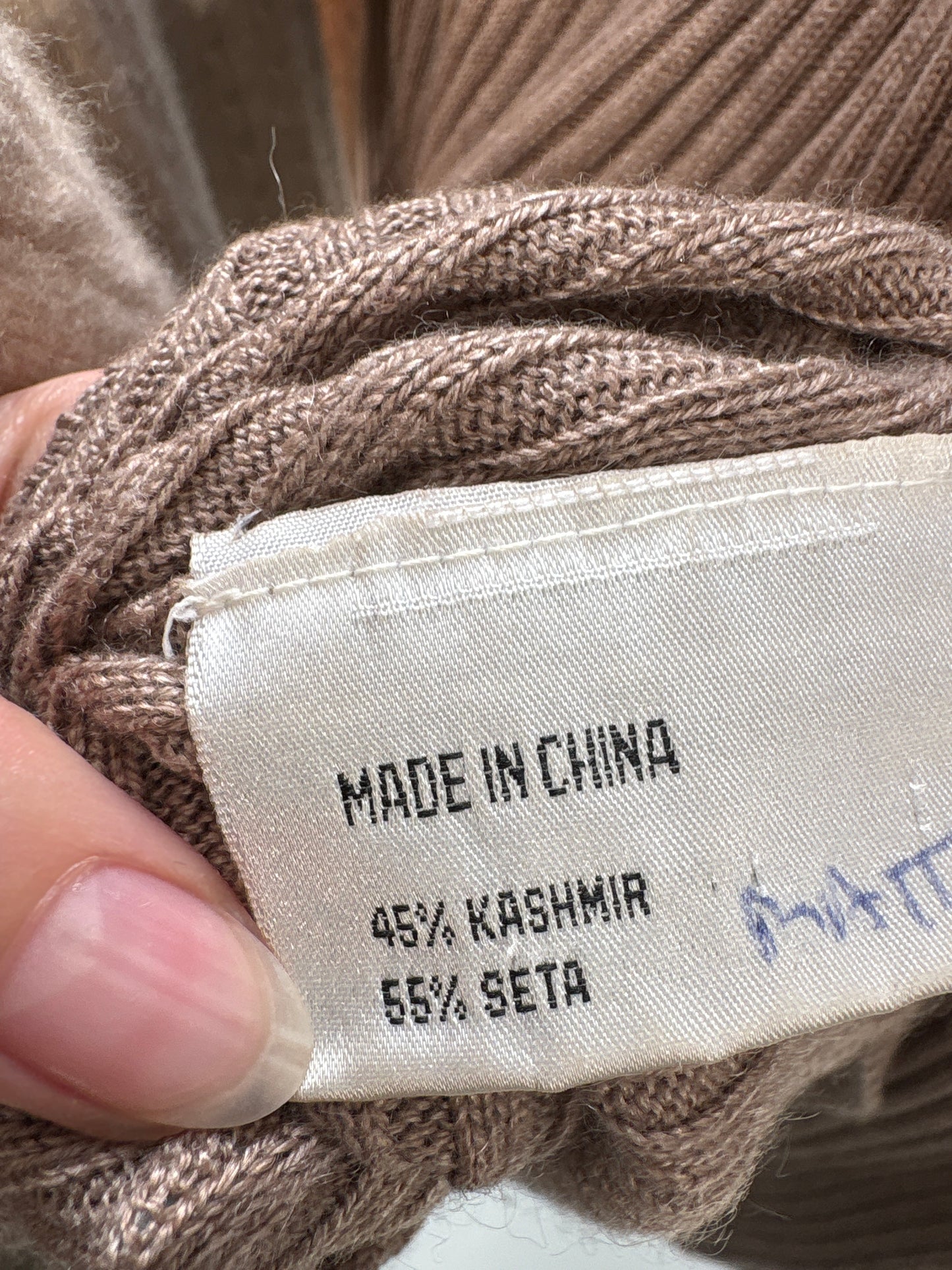 Pulover high end italian din cașmir multiply și mătase naturală ribbed dark nude