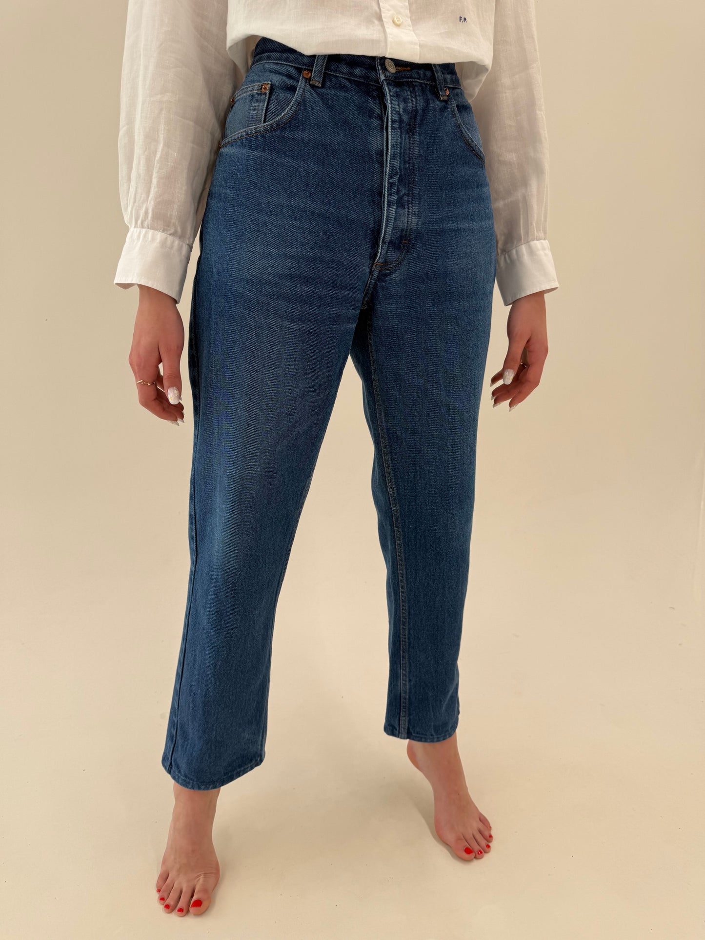 Jeans vintage darker wash cu talie înaltă straight leg