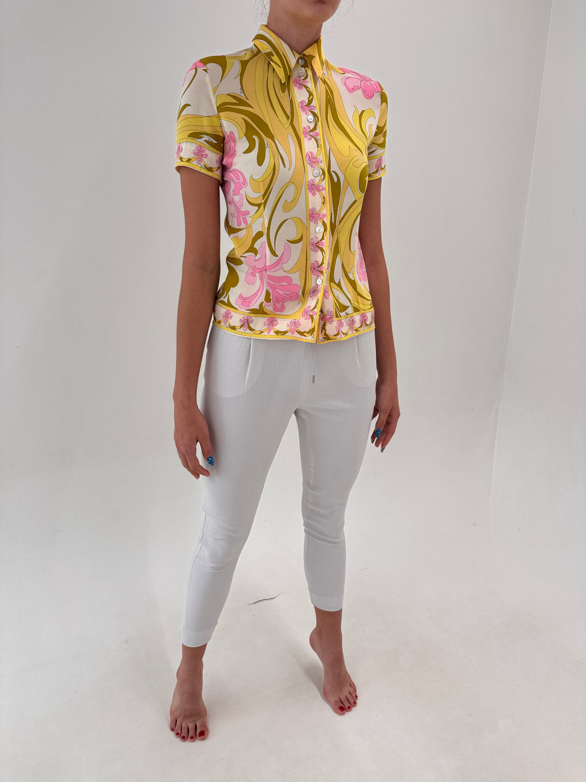 Pantaloni luxury Fabiana Filippi petite din mix de mătase naturală silver gray