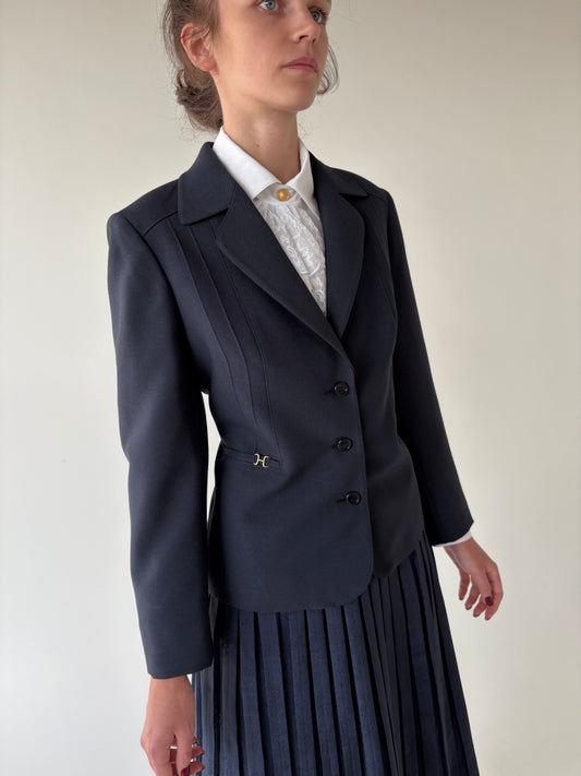 Sacou vintage Navy din lanita extrafina în croi clasic ușor cambrat
