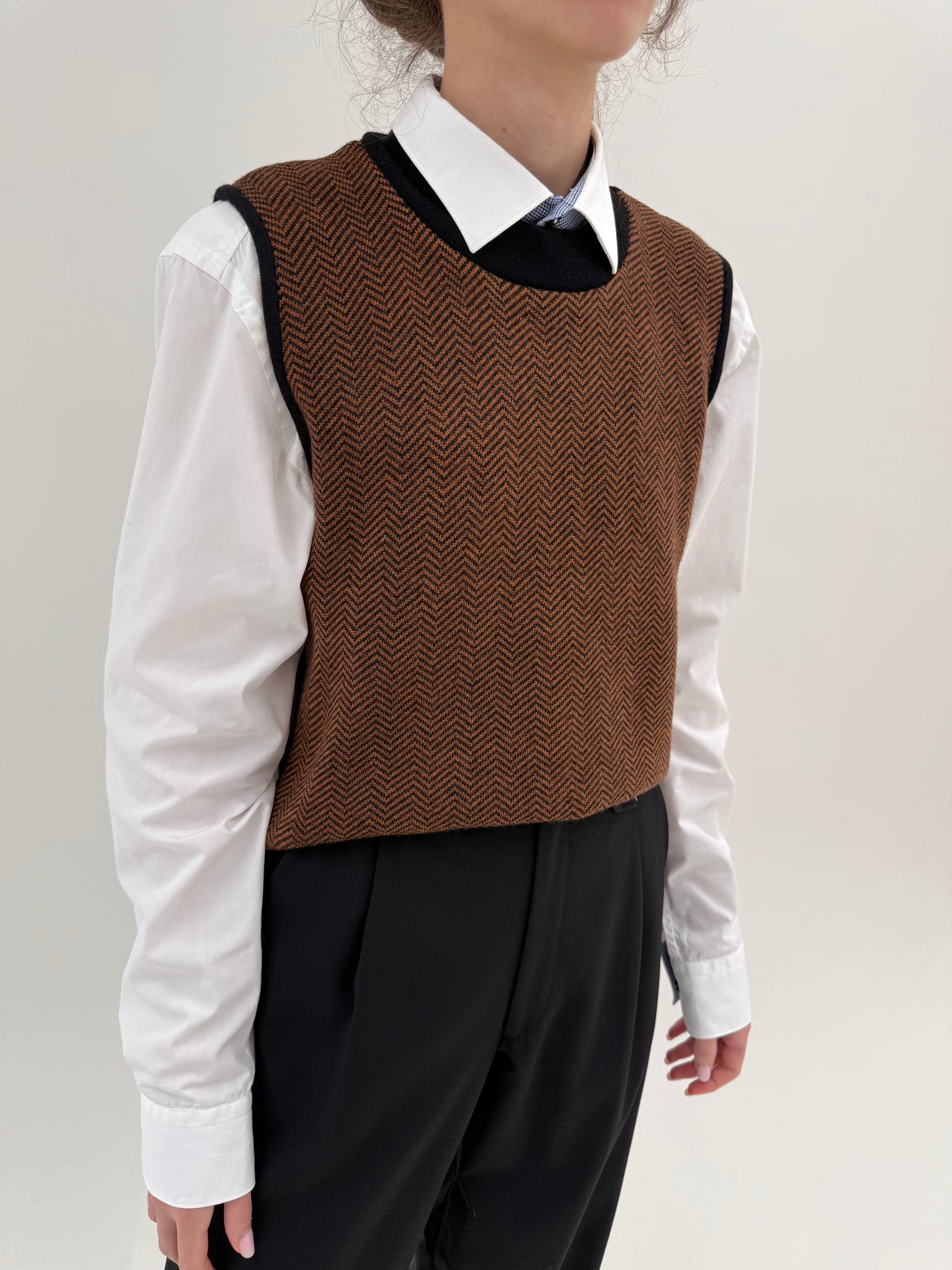 Set italian din lana merino extrafina de gramaj mare caramel și negru