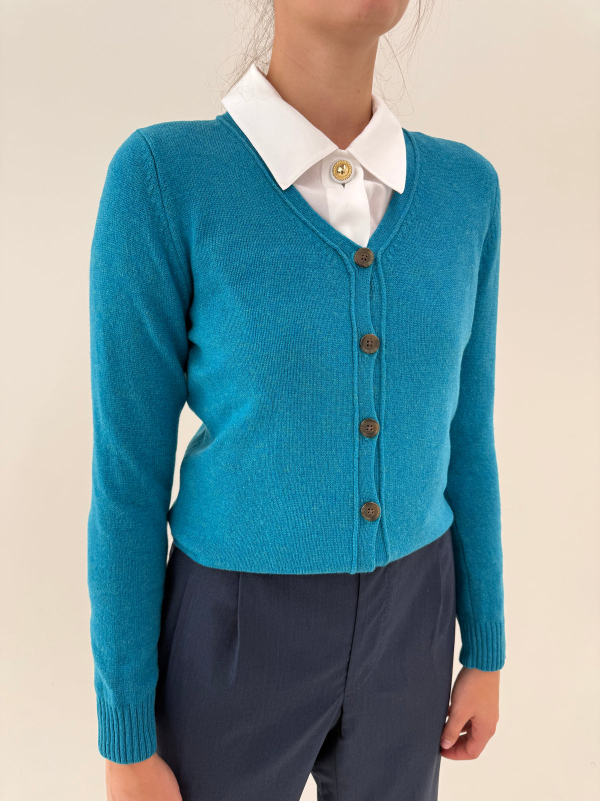 Cardigan real blue din lana extrafina pura certificată