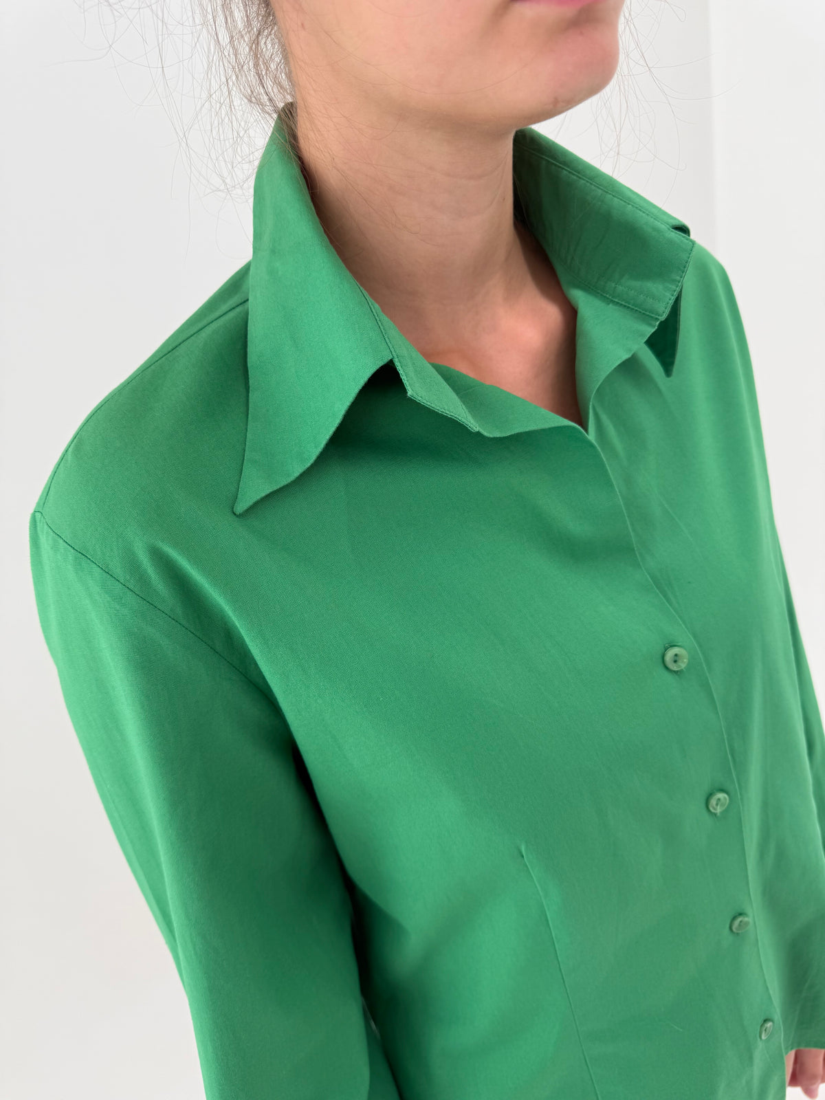 Cămașa emerald green din poplin plin de bumbac ultra confort cu revere mari