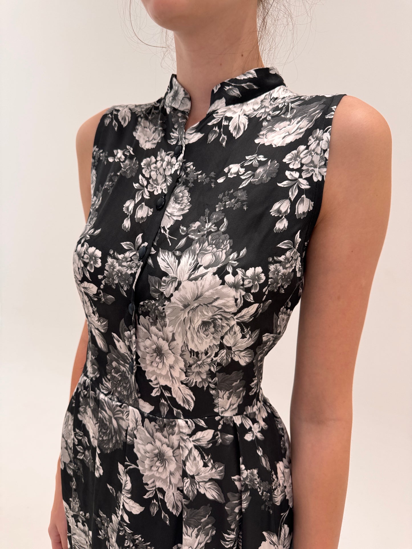 LBD maxi in croi superbă cu print floral din twill excepțional ușor satinat de la zi la seară