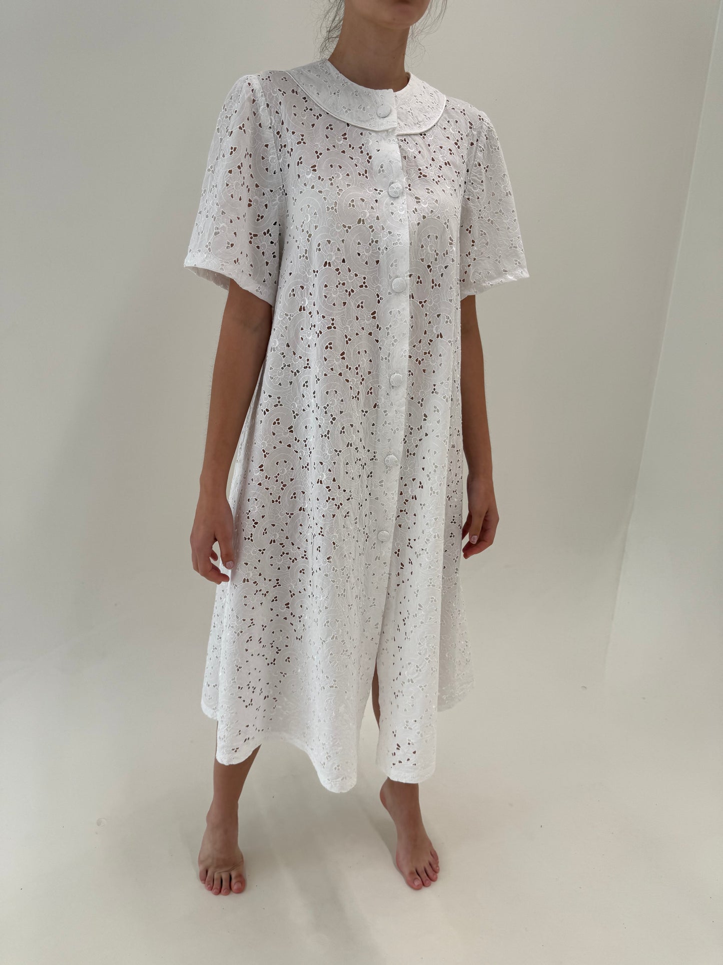 Rochie vintage italiană în croi A-line din bumbac luxury integral cu broderie anglaise