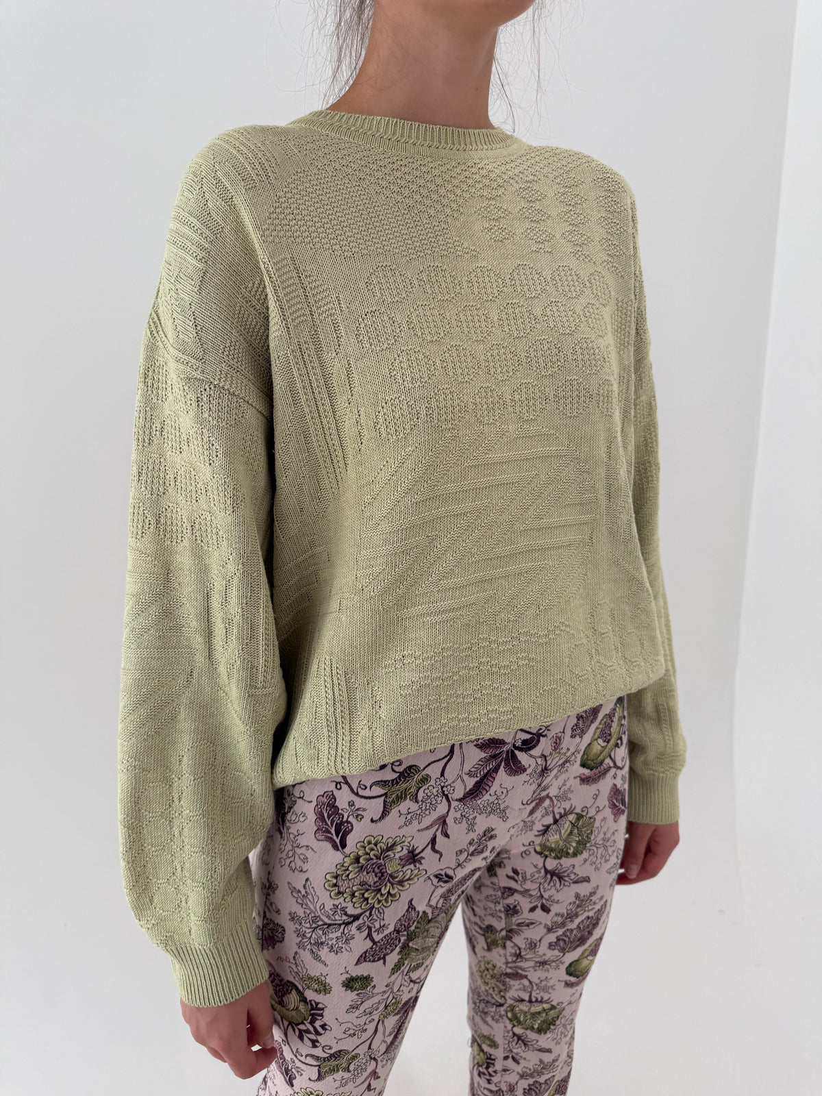 Pulover light green texturat superb din bumbac premium de gramaj mare