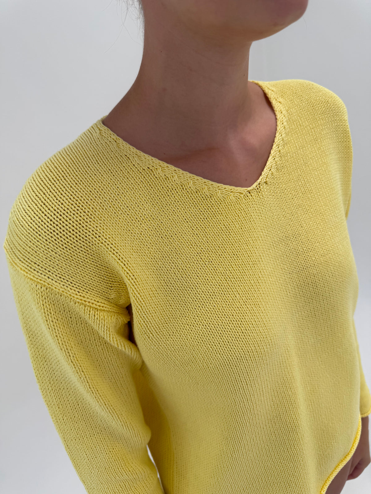 Pulover Max Mara butter yellow din bumbac gros de gramaj mare în croi lejer