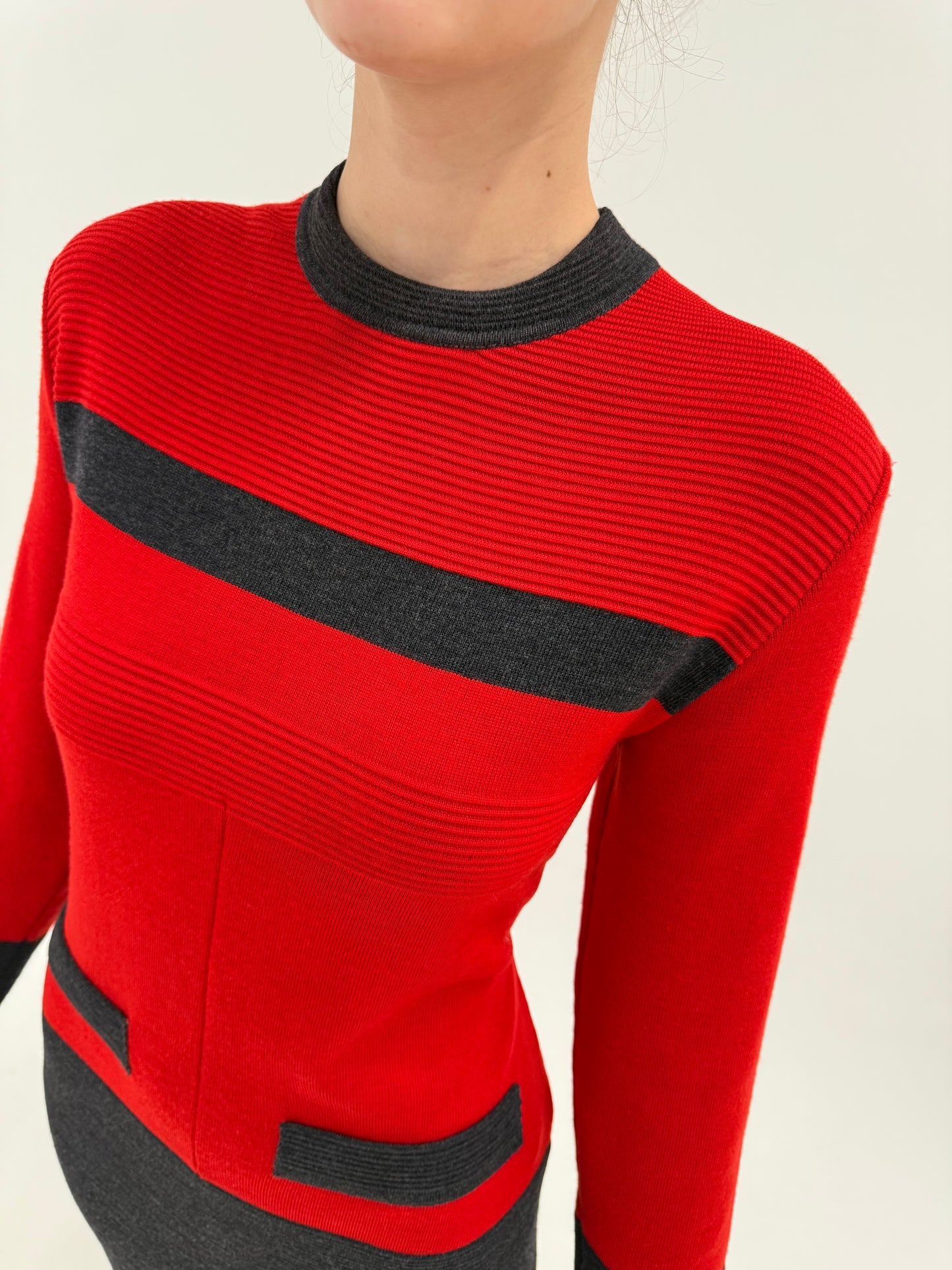 Rochie vintage Fendi colorblock din jerse de lana extrem de fin