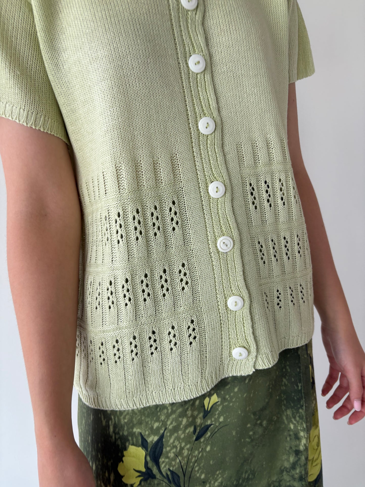 Top vintage premium verde pastel din jerse dantelat de vară