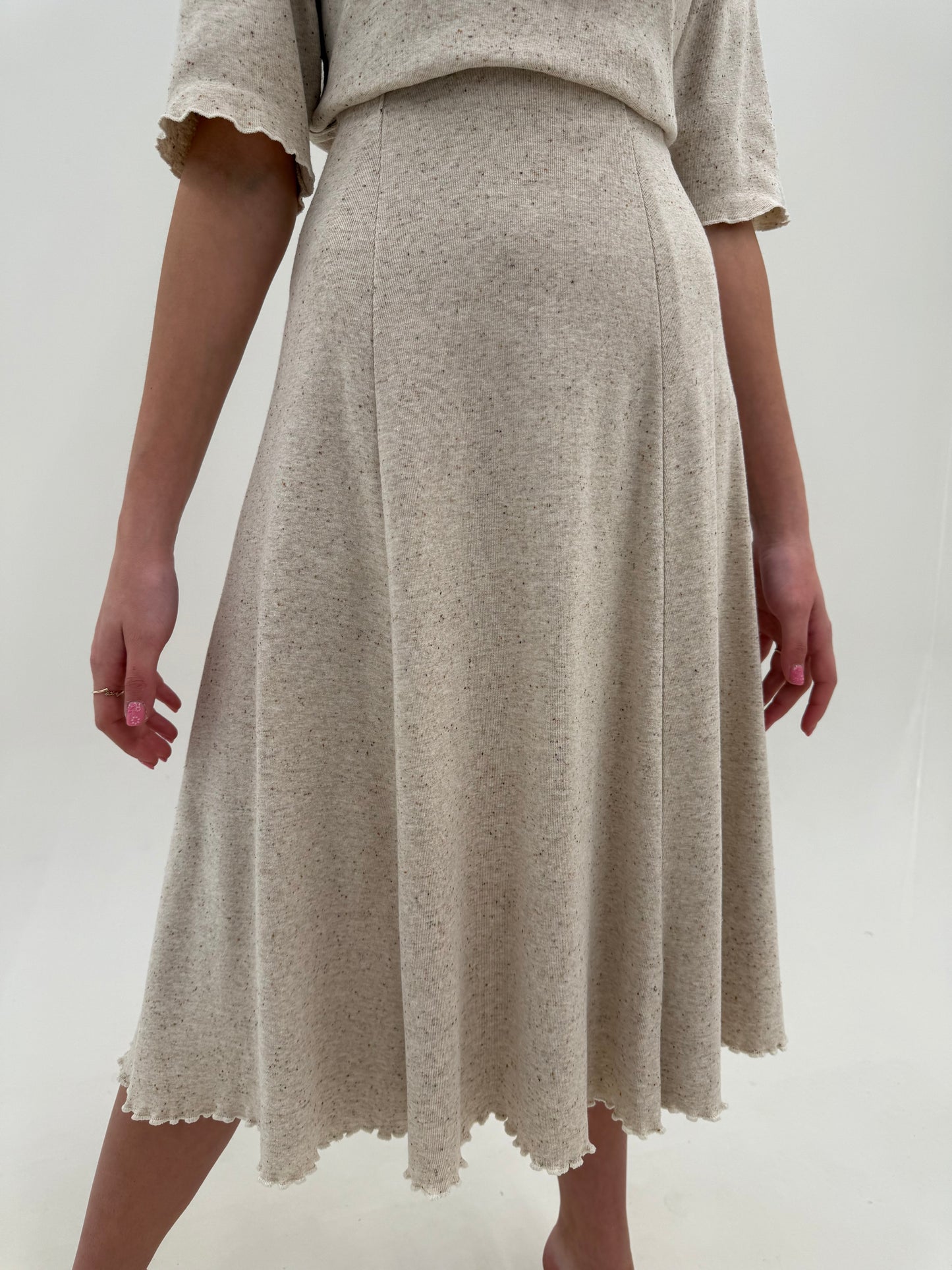 Set nude cu inserție de dantelă macrame din jerse ribbed structurat de bumbac