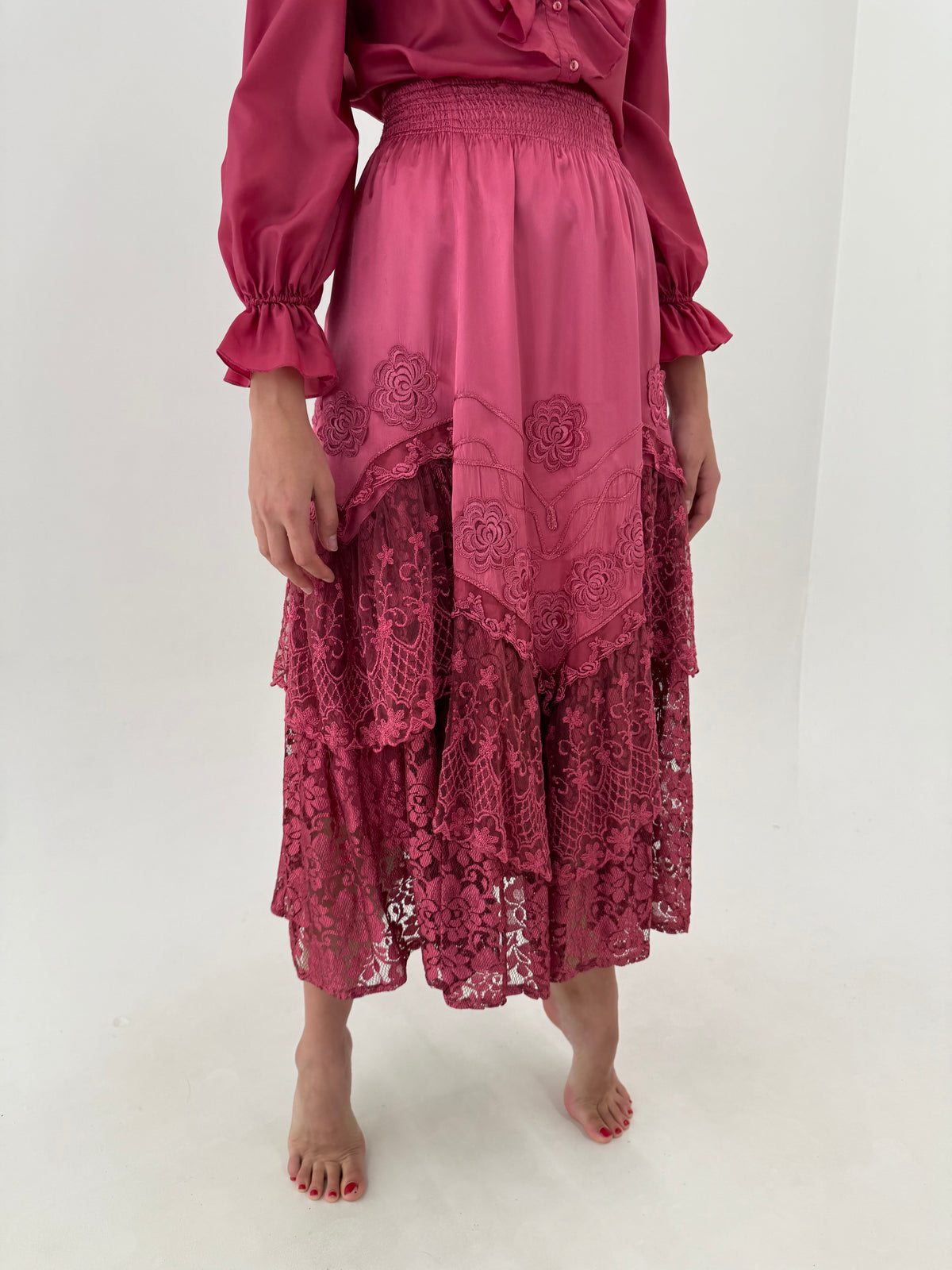 Fustă maxi rose pink din materiale excepționale în croi ultra amplu