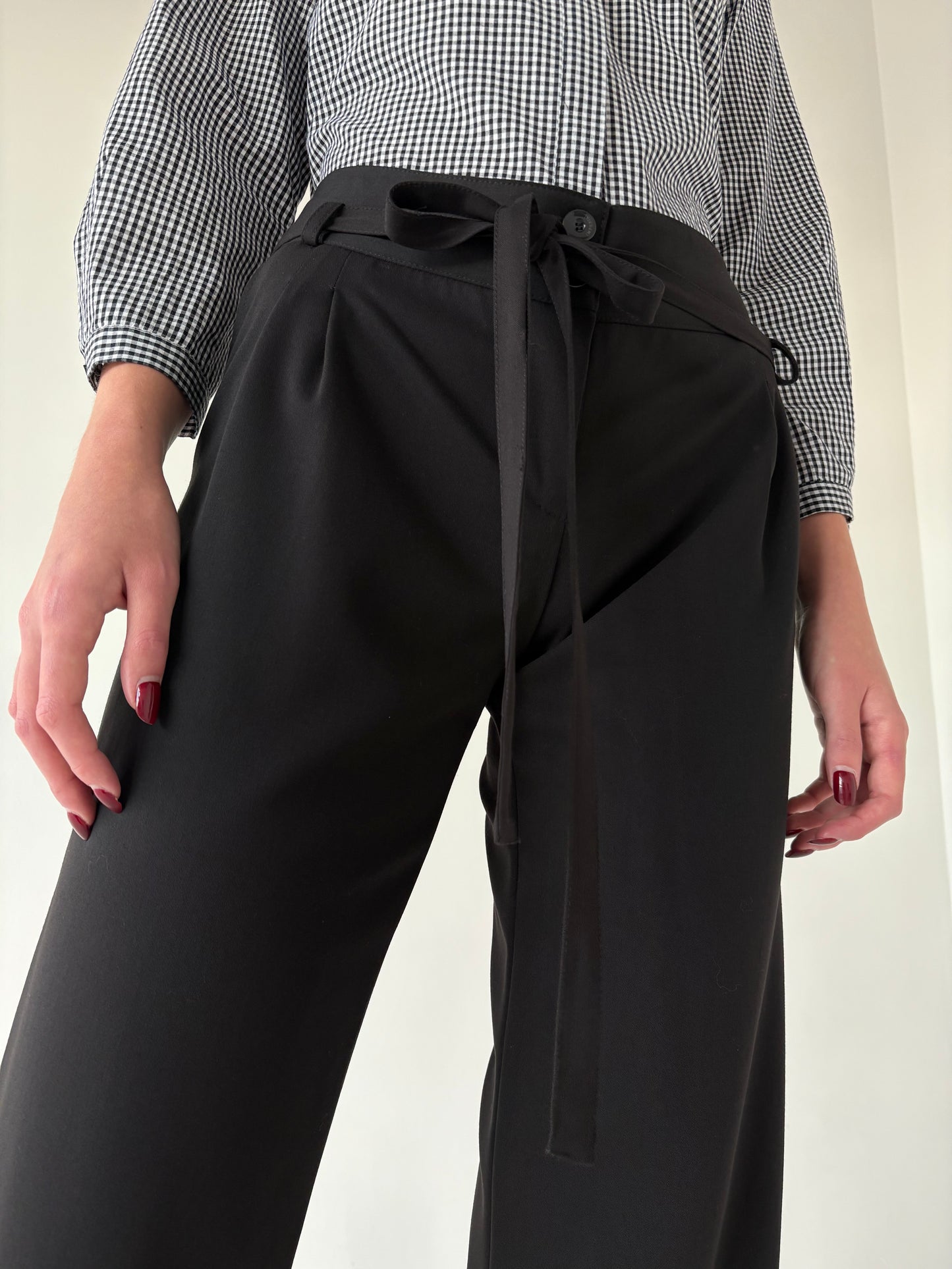 Pantaloni noi palazzo tall negri de brand luxury italian din stofita