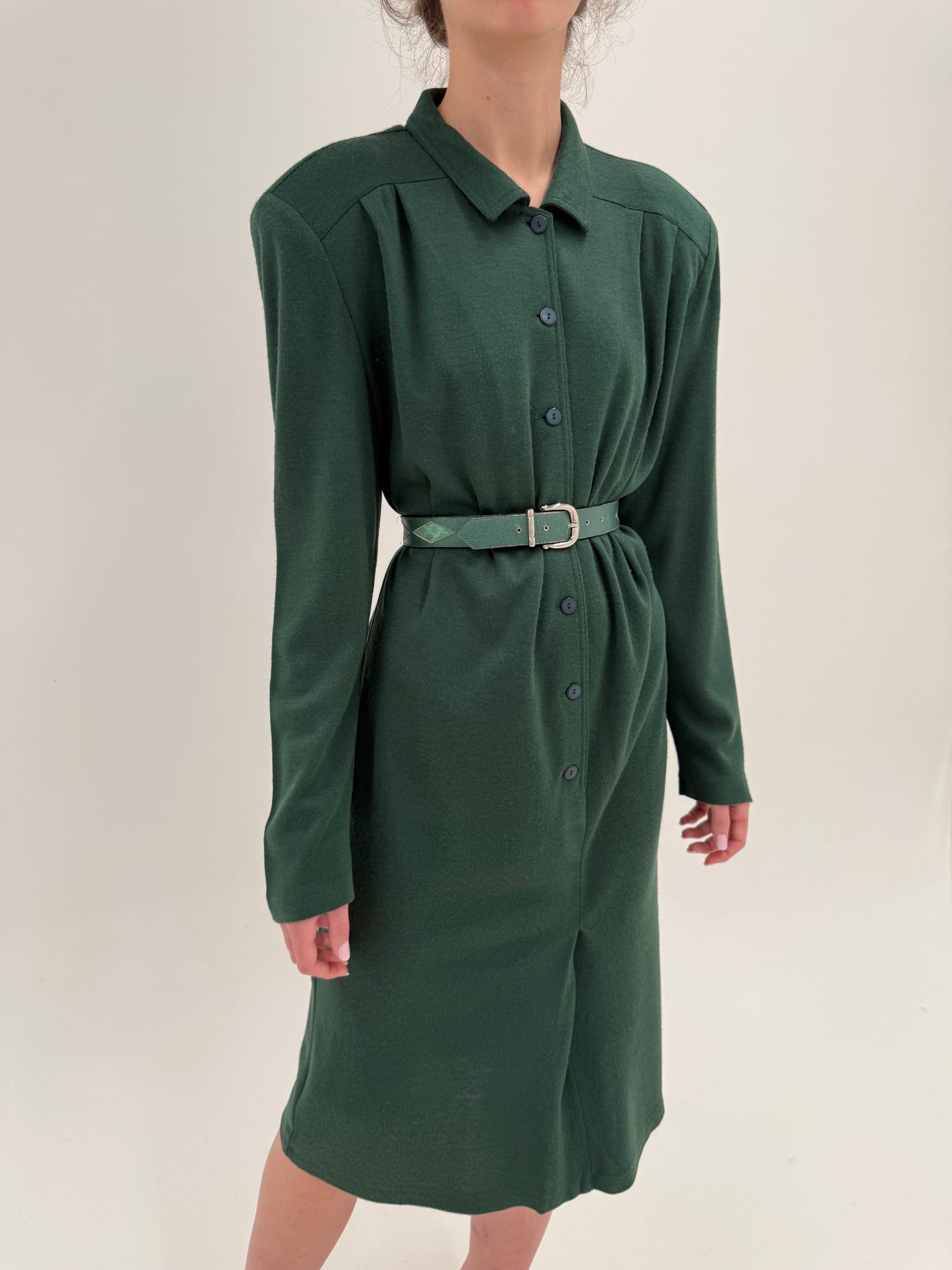 Robe-chemise old vintage anii 80 forest green din lana extrafina