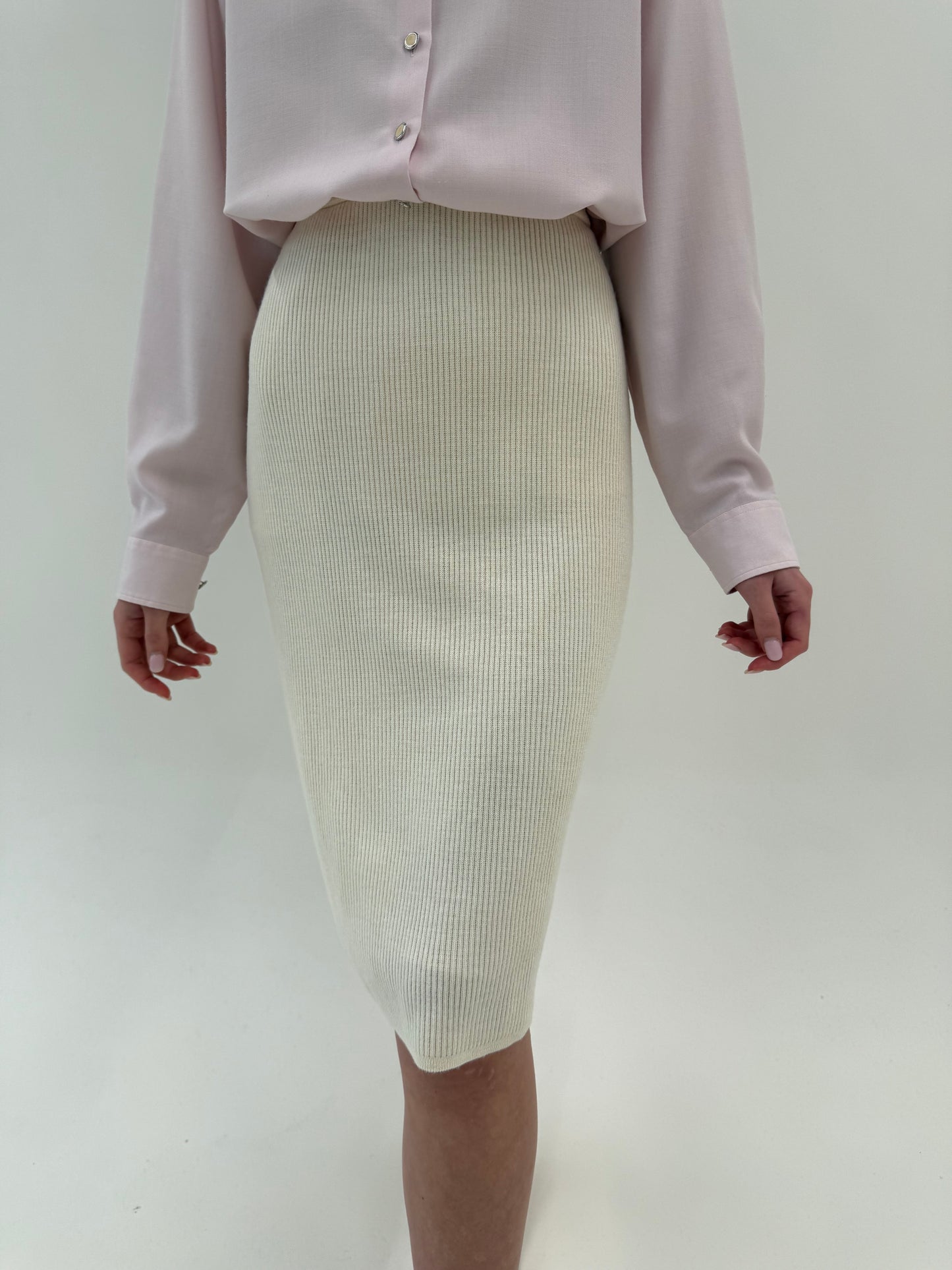 Fustă butter white din tricot de lana extrafina