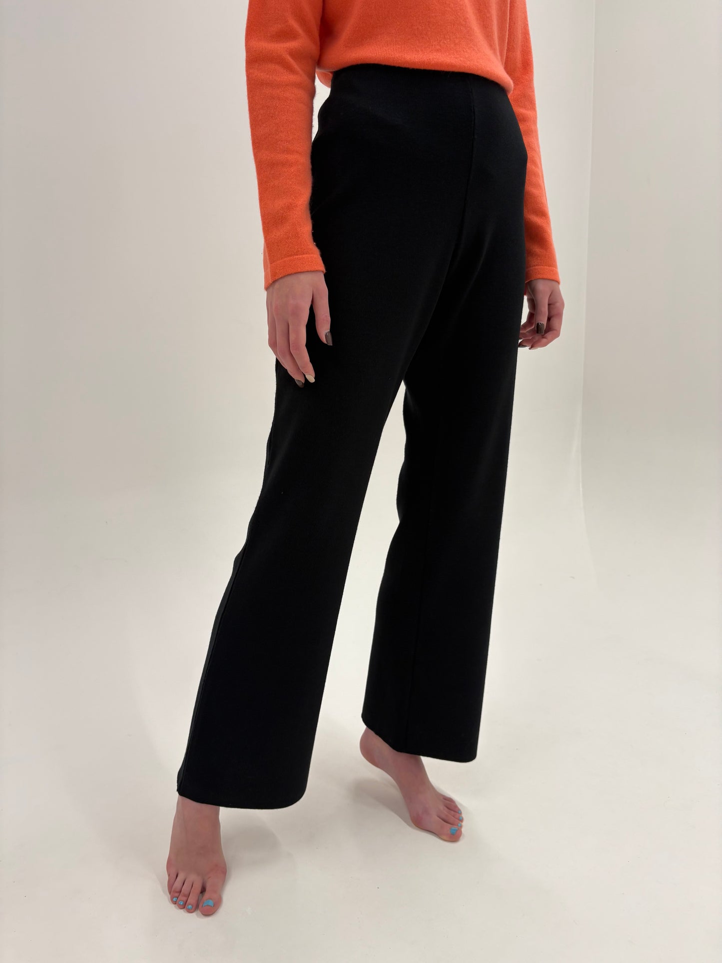 Pantaloni luxury Marina Rinaldi negri din tricot de lana merino și extrafina