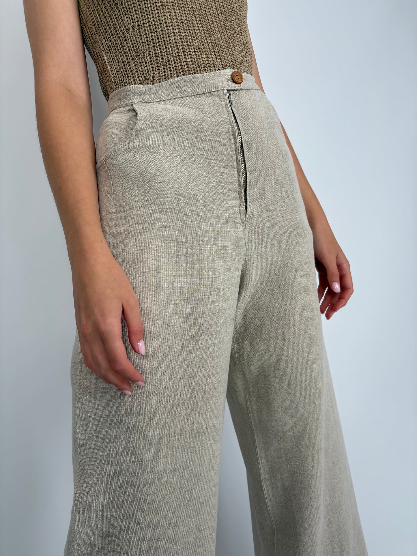 Pantaloni vintage palazzo warm gray din pânză grea de excepționala de in
