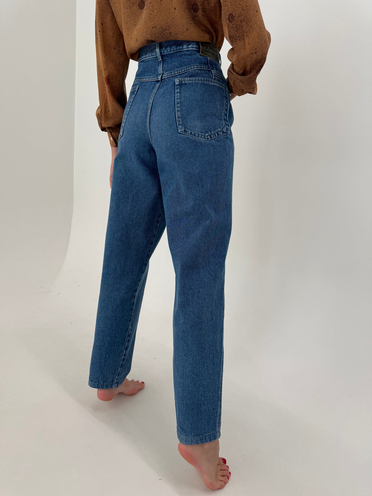 Jeans vintage tall Hugo Boss clasic wash mom fit cu talie ultra înaltă