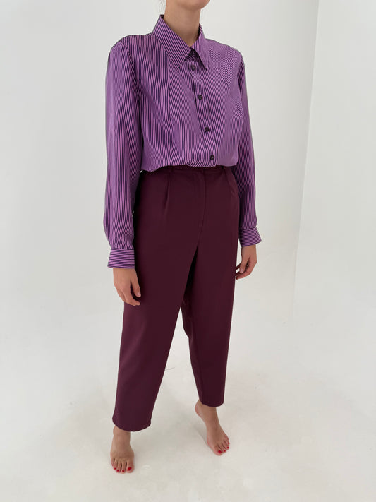 Pantaloni plus cu talie ultra înaltă din stofita extrafina cu solduri generoase