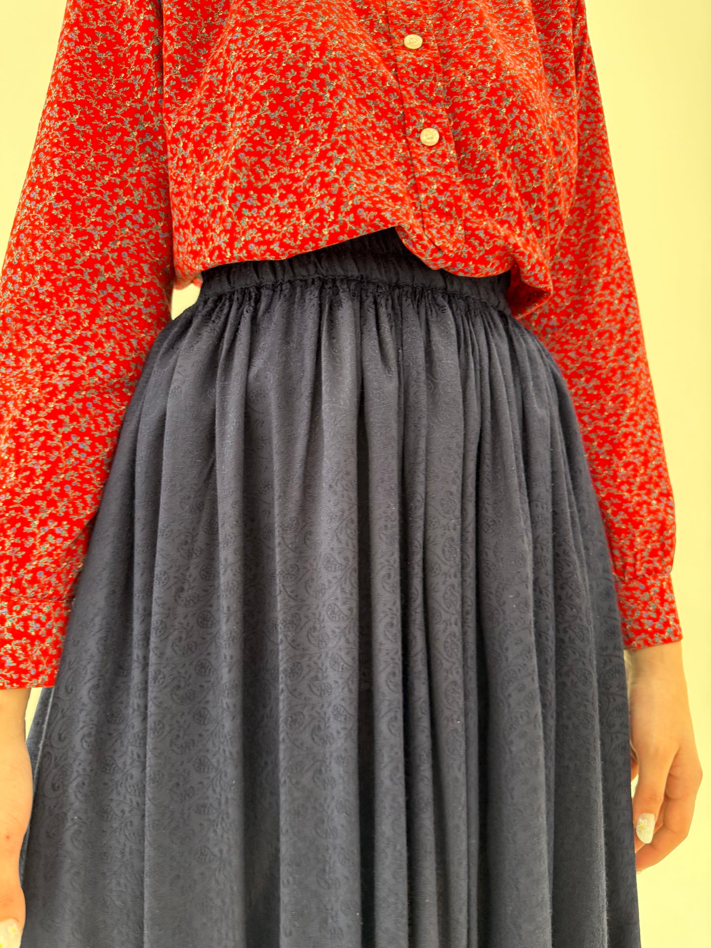 Fustă vintage cu talie uktra înaltă elastică Navy blue midi lung
