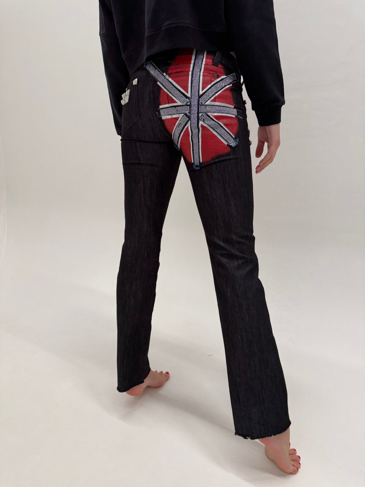Jeans Phillip Plein couture luxury straight leg tall cu influențe punk dark wash