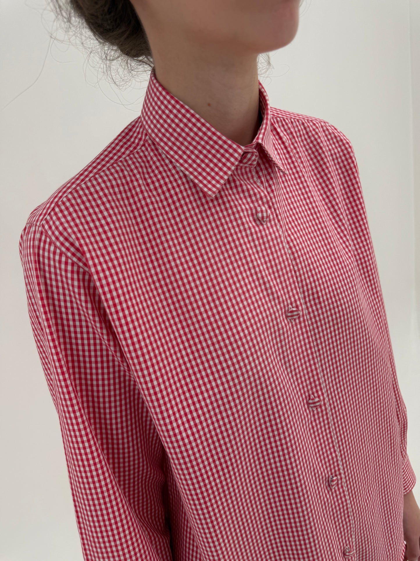 Cămașa vintage din poplin de bumbac în carouri fine cherry red