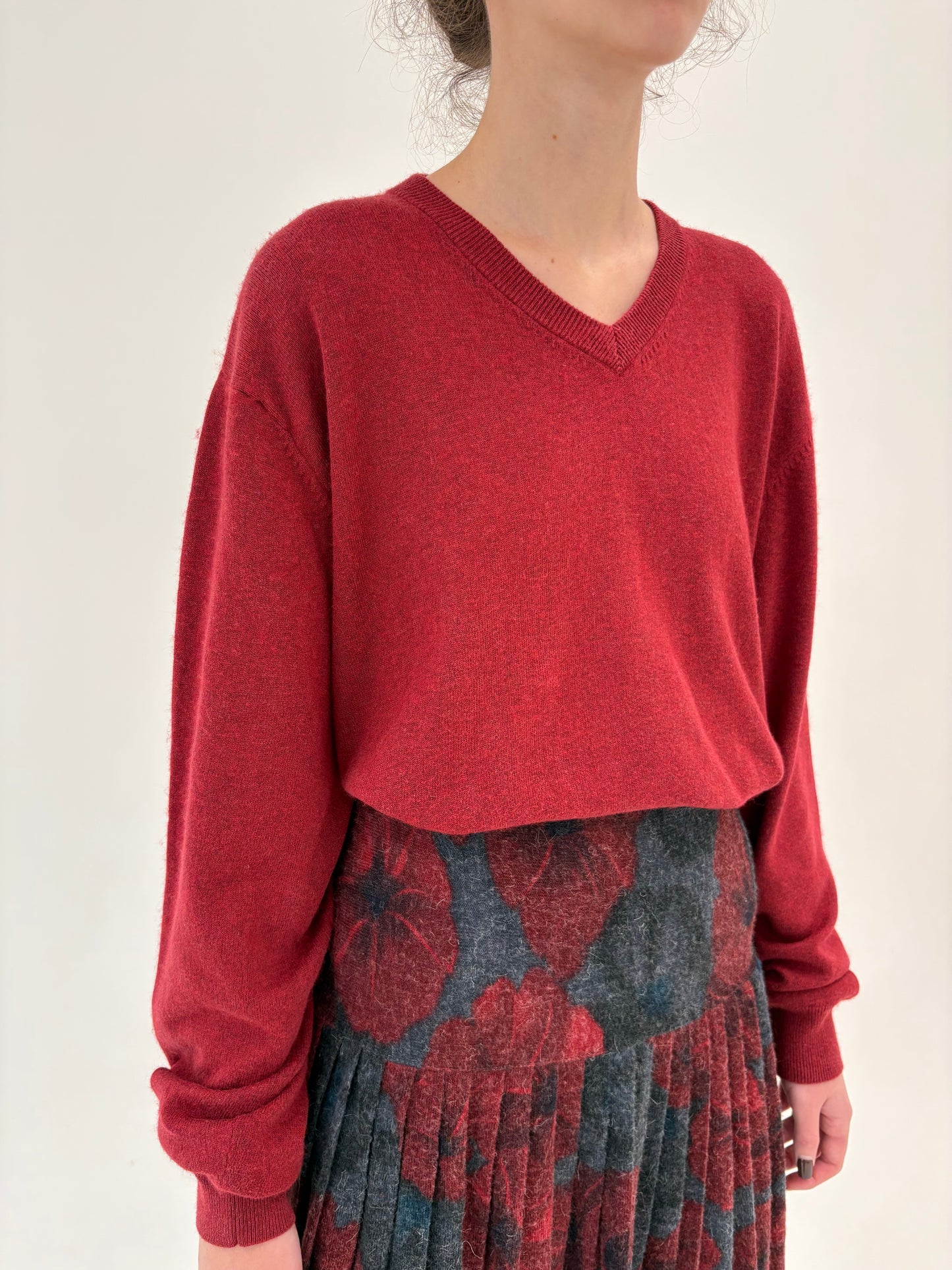 Pulover dark red din lana extrafina si bumbac de gramaj mare în anchior