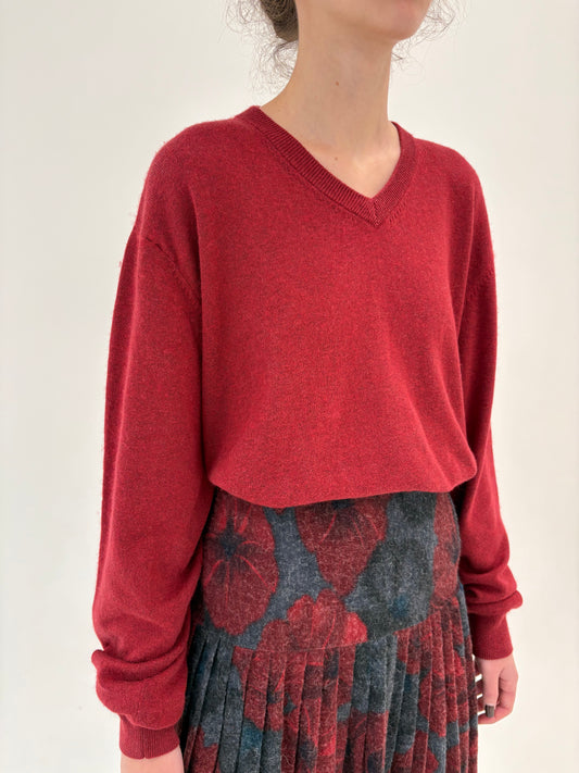 Pulover dark red din lana extrafina si bumbac de gramaj mare în anchior