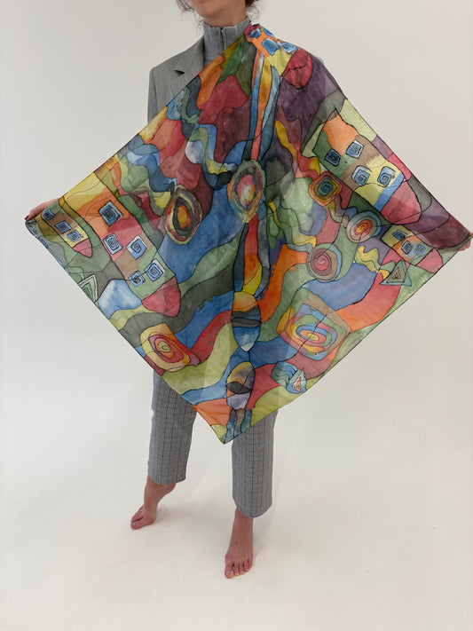 Eșarfă din mătase naturală cu print ‘Picasso ‘