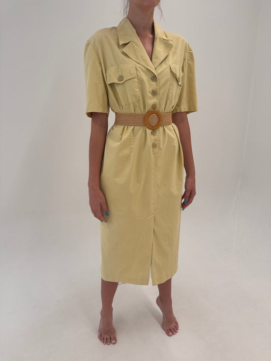 Rochie vintage luxury Safari Pierre Cardin din panza de bumbac cu buzunare