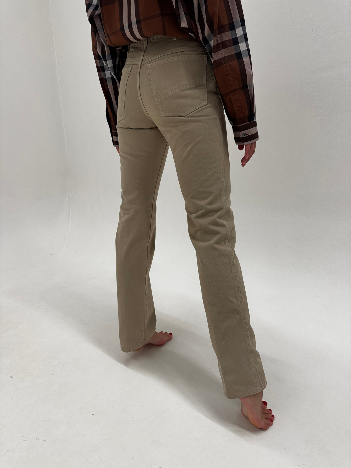 Pantaloni tall Burberry din bumbac gros camel
