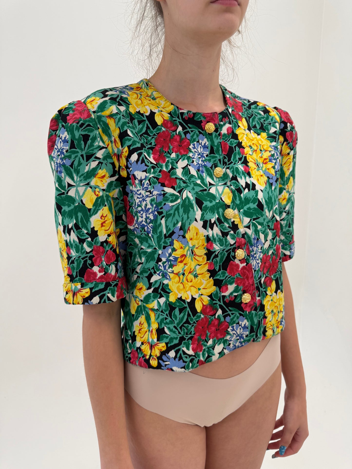 Top structurat de designer vintage francez din pânză de bumbac