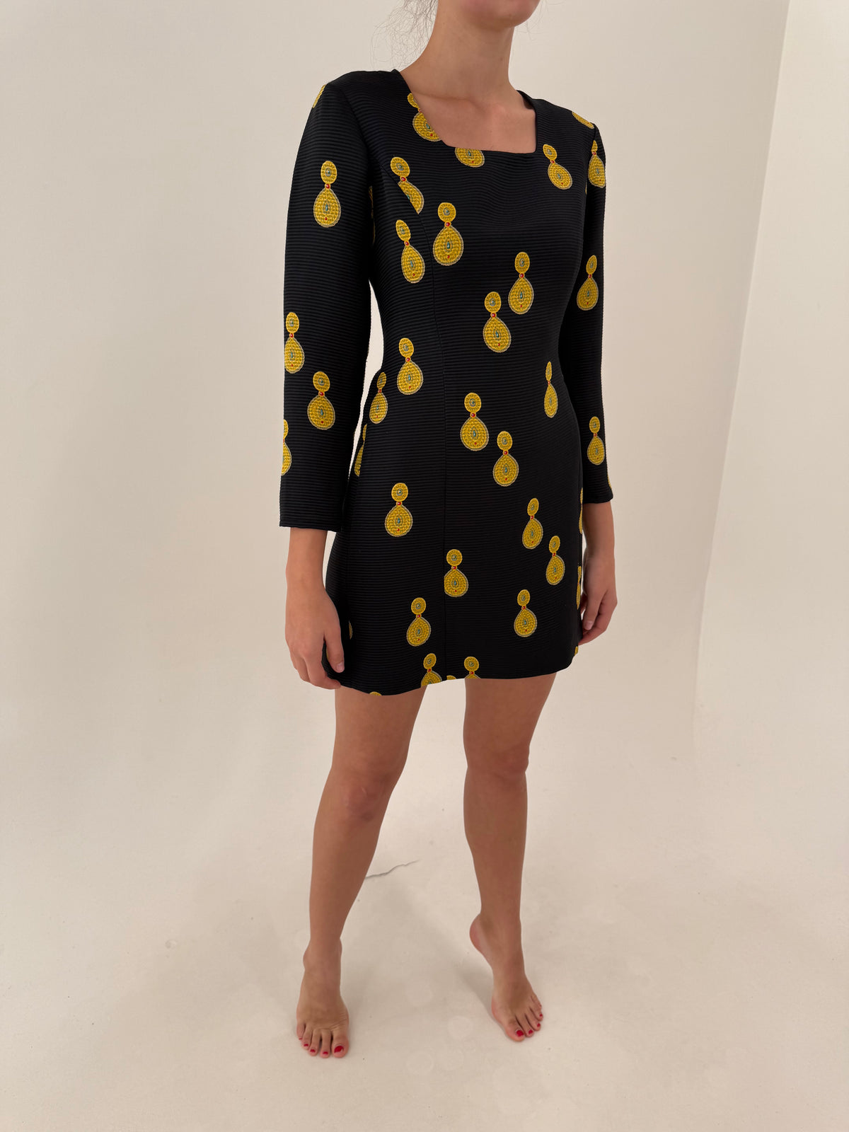 LBD vintage cu print baroc din faille excepțional gros de mătase naturală