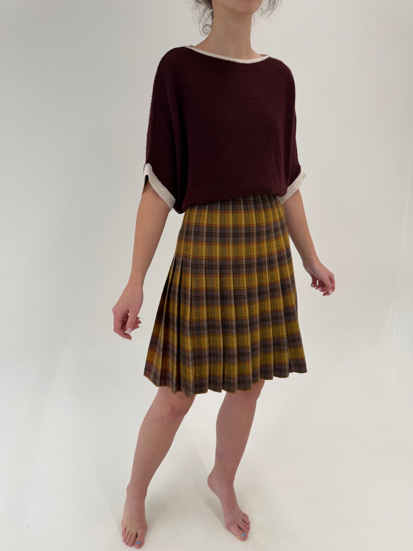 Fustă vintage plisată din Tartan de lana în culori superbe